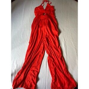 Anthropologie Maronie Sleeveless Wide Leg Jumpsuit Womens Large Red Twist Front